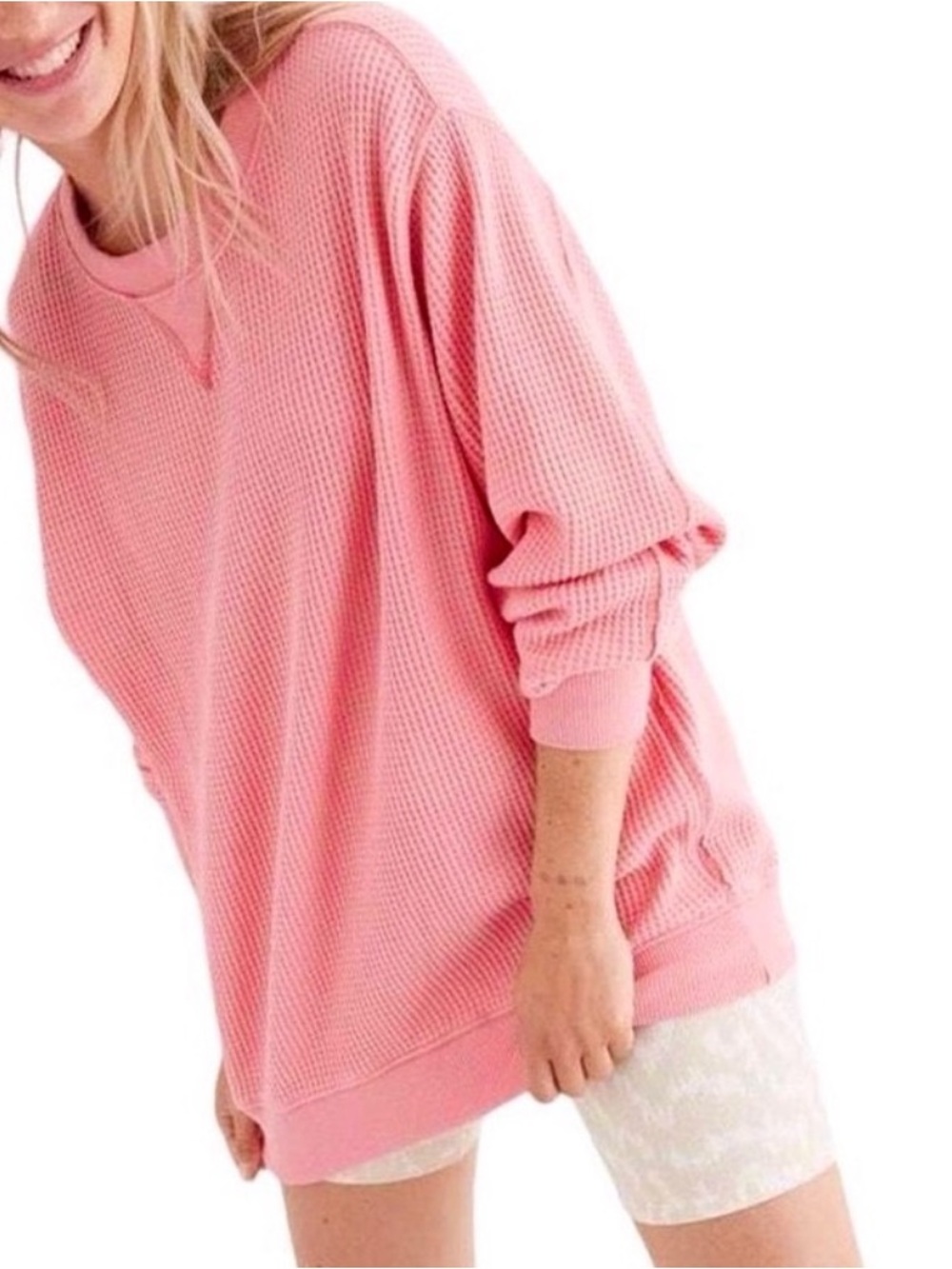 aerie Pink Waffle-Knit Oversized Sweatshirt